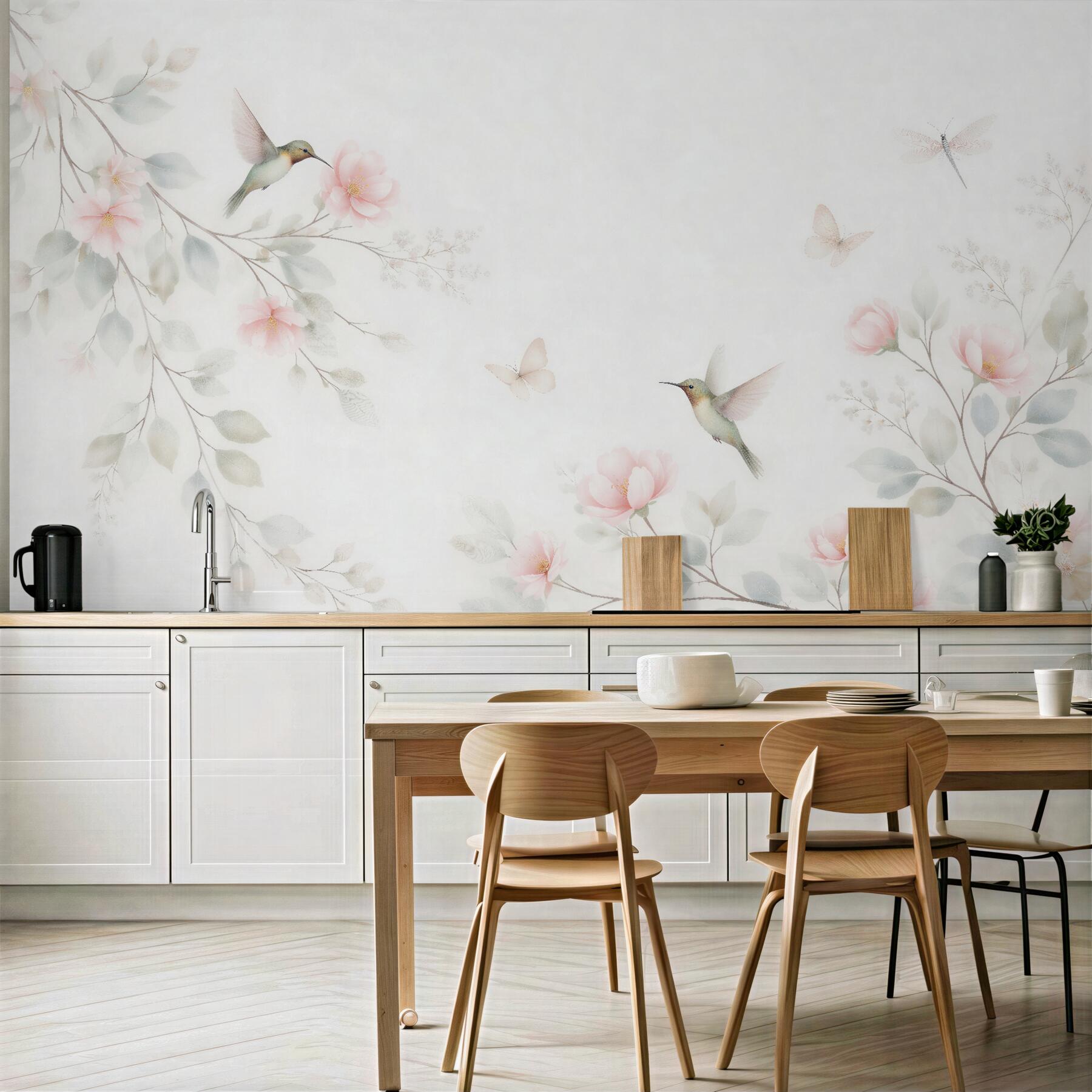 Fototapeta kolibry w pastelowych kwiatach