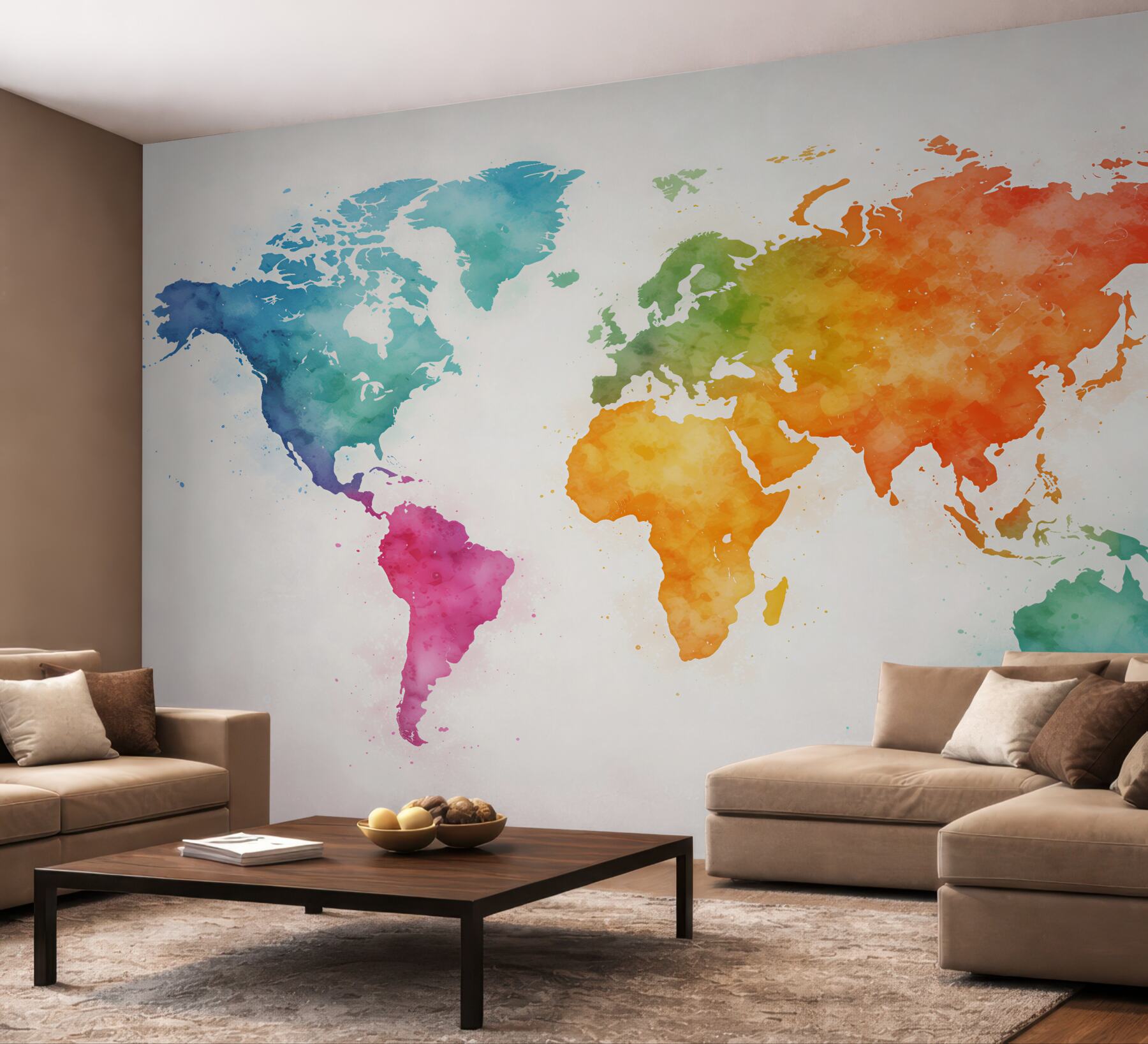 Fototapeta kolorowa akwarelowa mapa świata