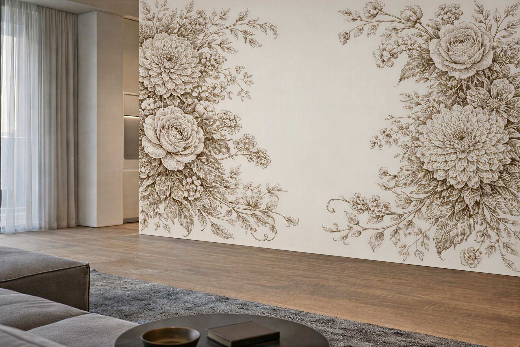 Fototapeta magnolie z ptakami w beżu
