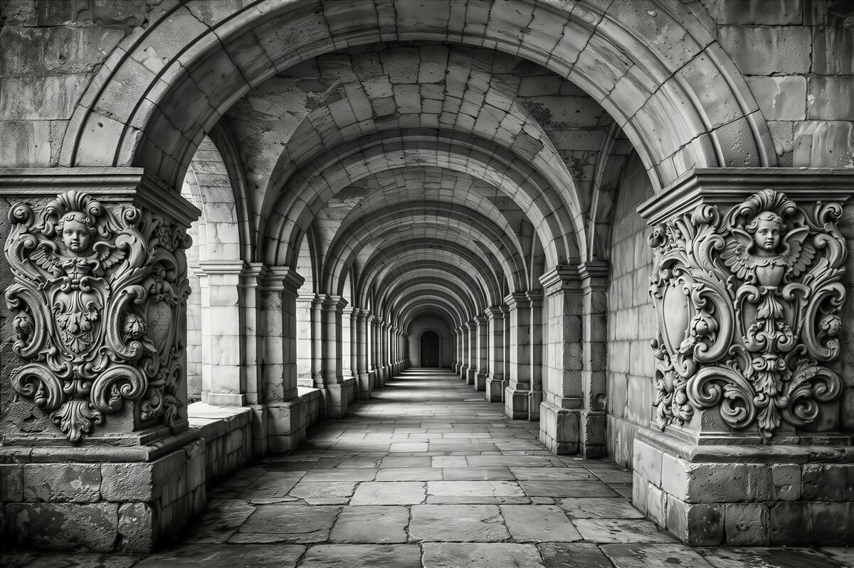 Fototapeta monumentalny kamienny arkadowy korytarz
