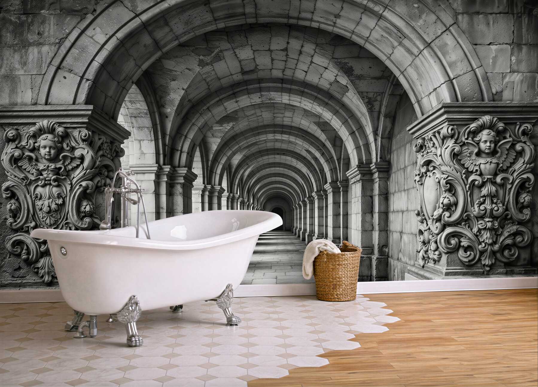 Fototapeta monumentalny kamienny arkadowy korytarz
