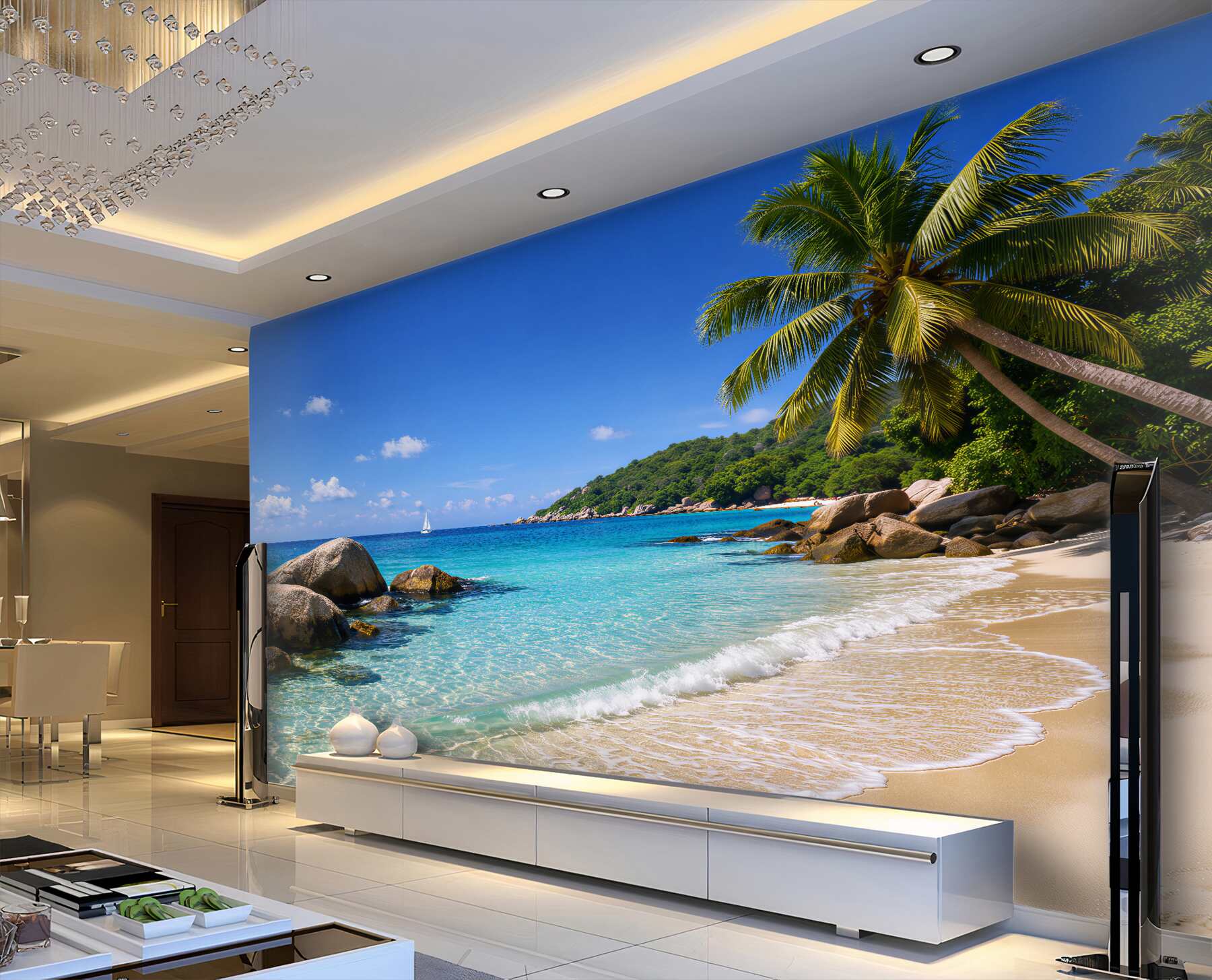 Fototapeta tropikalna plaża z palmą