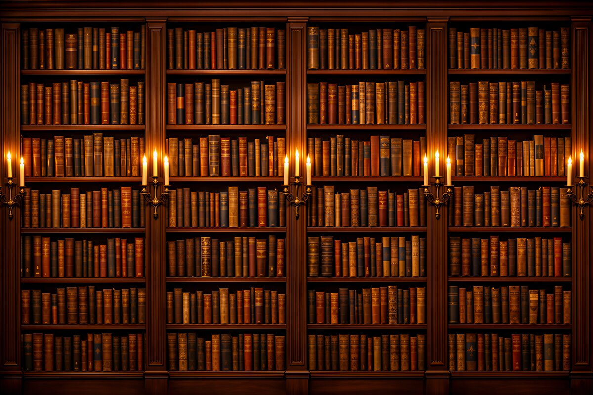 Fototapeta klimatyczna biblioteka przy świecach