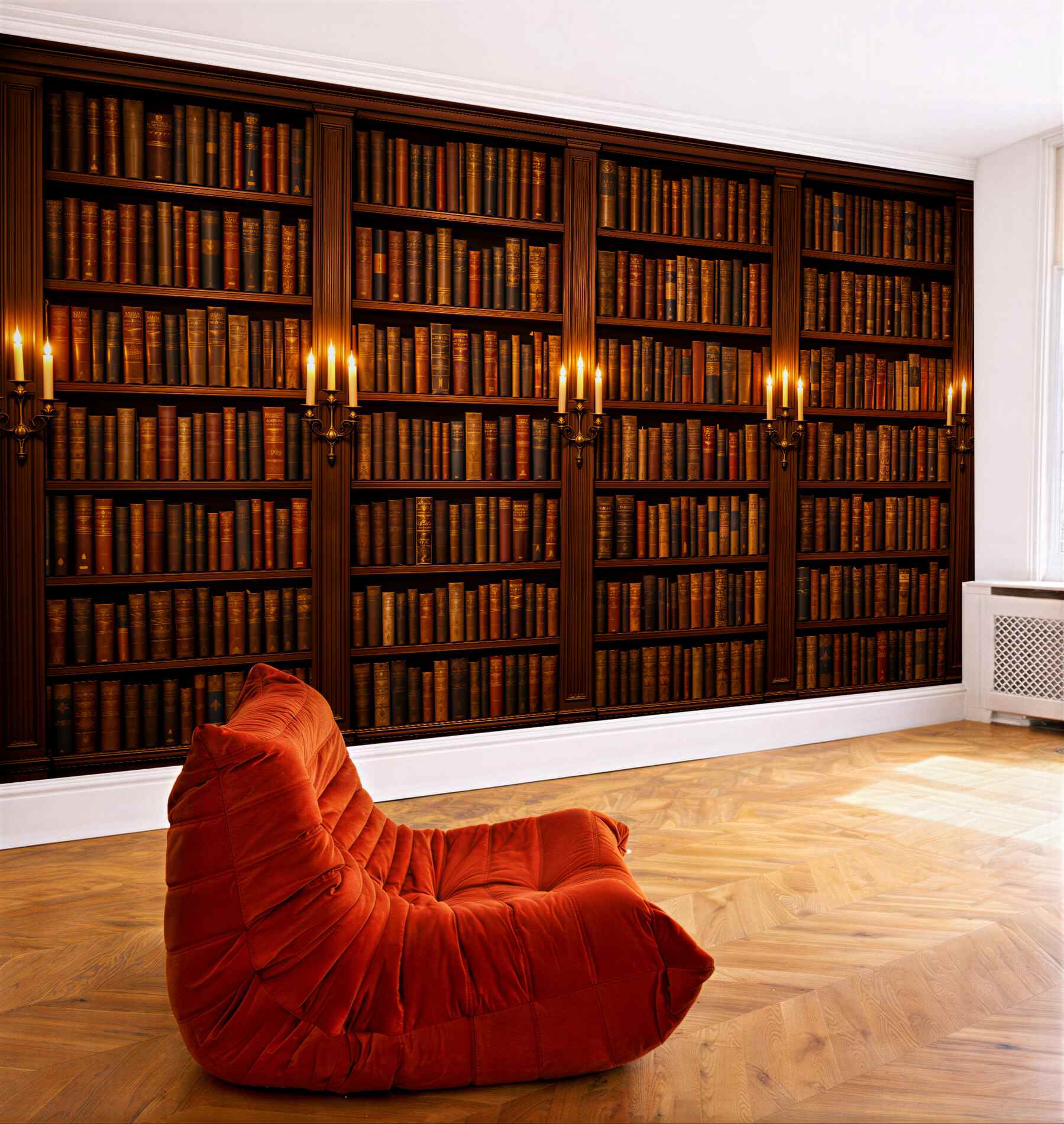 Fototapeta klimatyczna biblioteka przy świecach