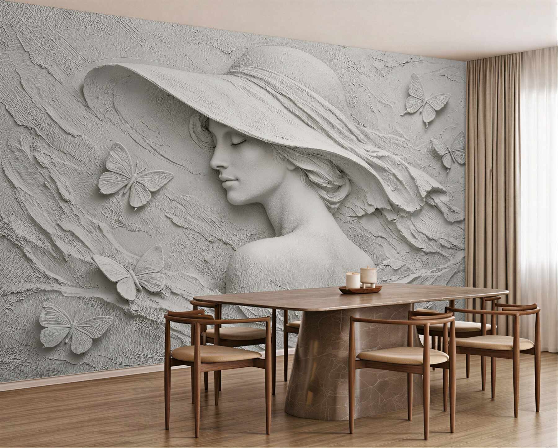 Fototapeta elegancka dama z motylami 3d