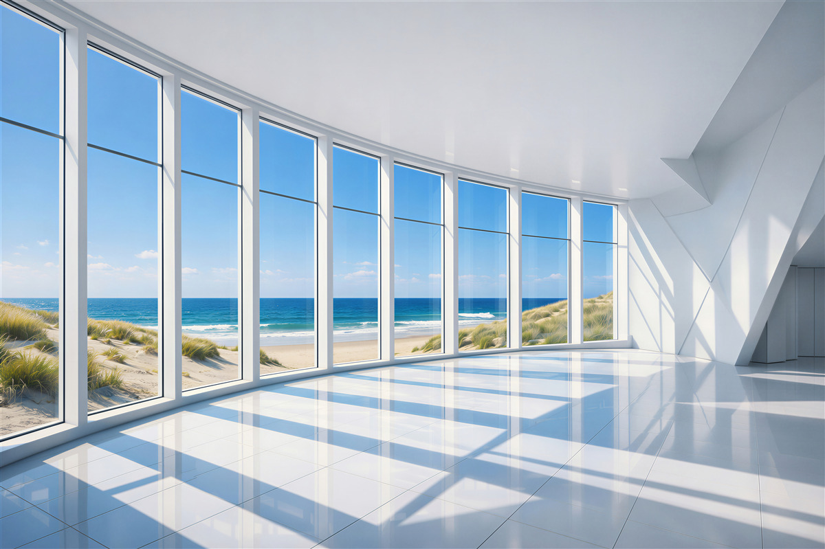 Fototapeta panoramiczne okna z widokiem plaży
