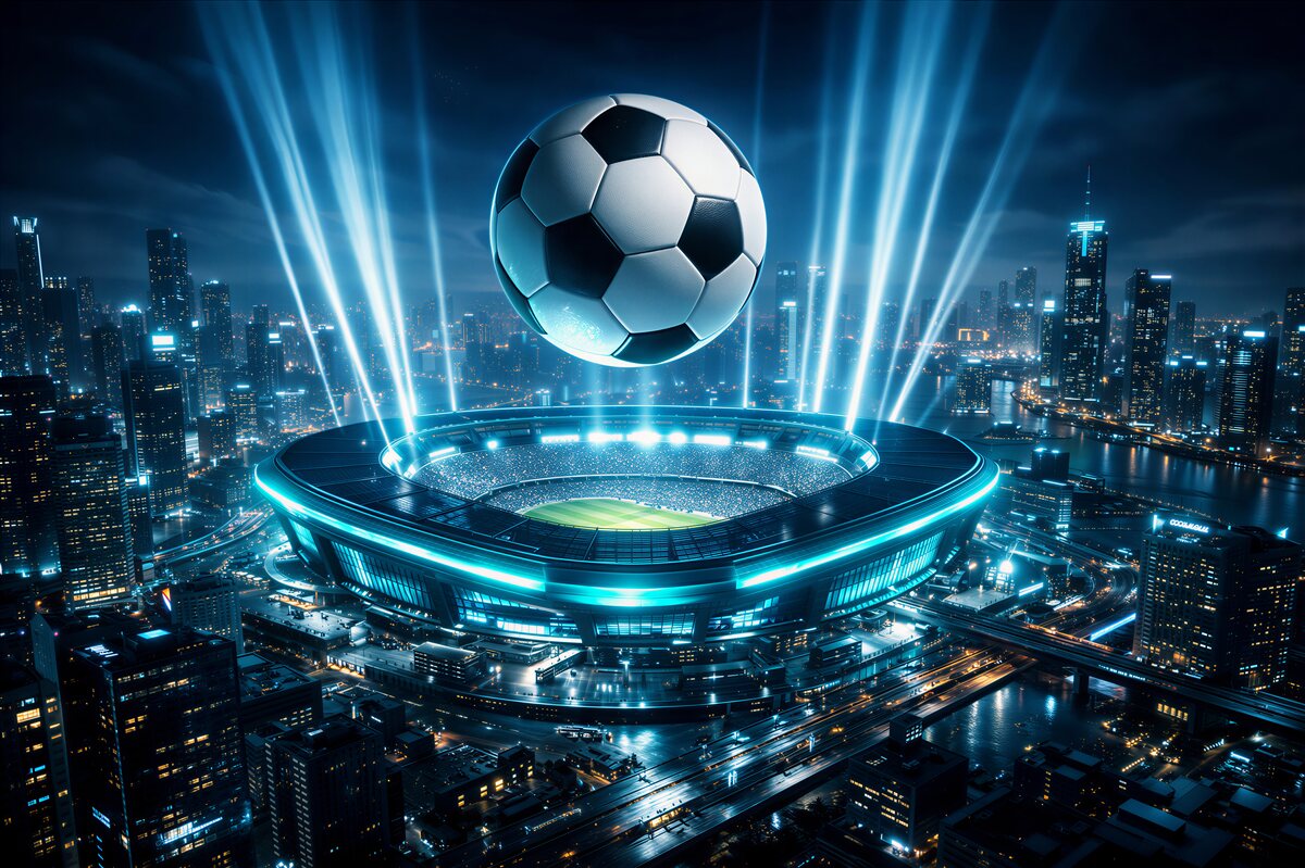 Fototapeta futurystyczny stadion w blasku miasta
