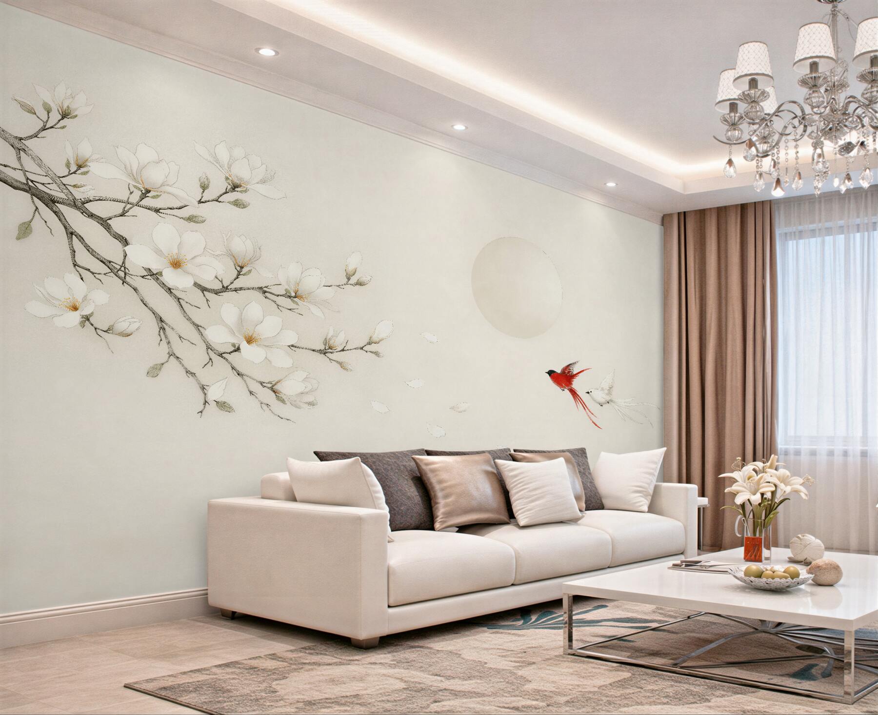 Fototapeta magnolie i ptaki w harmonii
