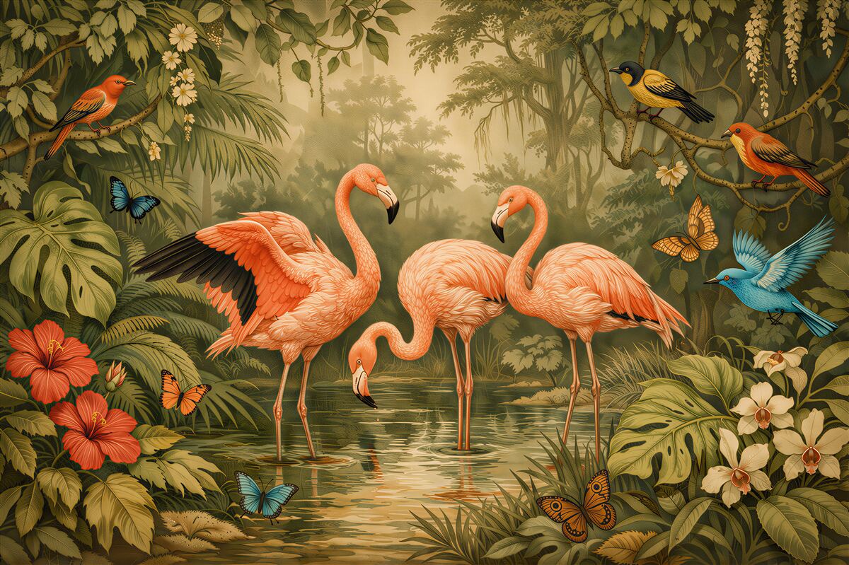 Fototapeta flamingi w egzotycznej dżungli