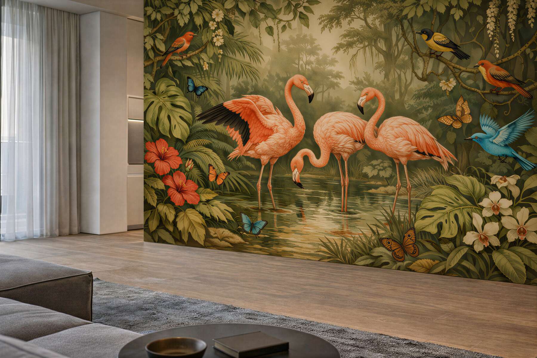 Fototapeta flamingi w egzotycznej dżungli