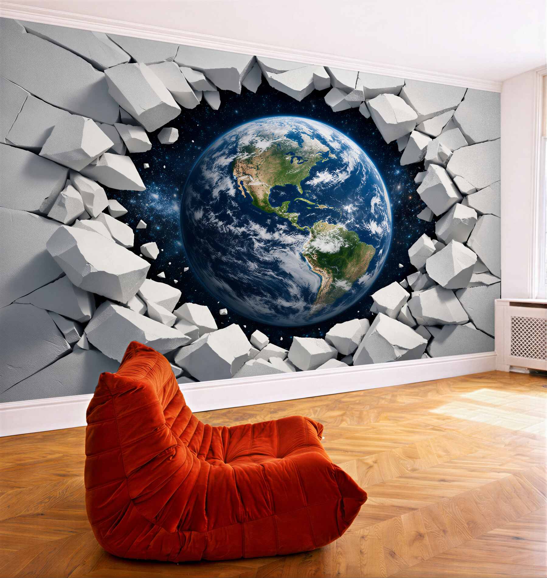Fototapeta ziemia przebijająca ścianę 3d
