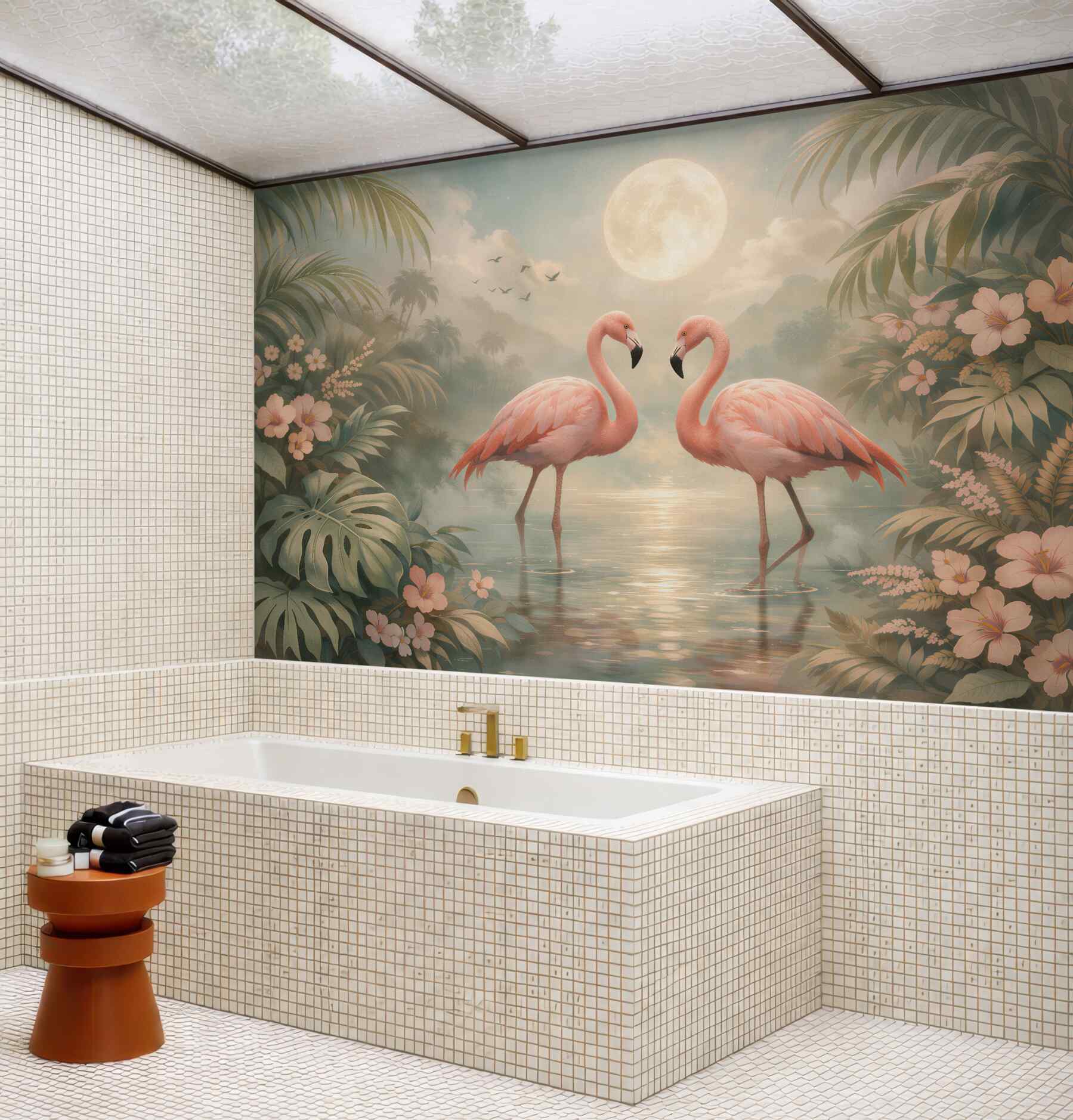 Fototapeta flamingi w księżycowej lagunie