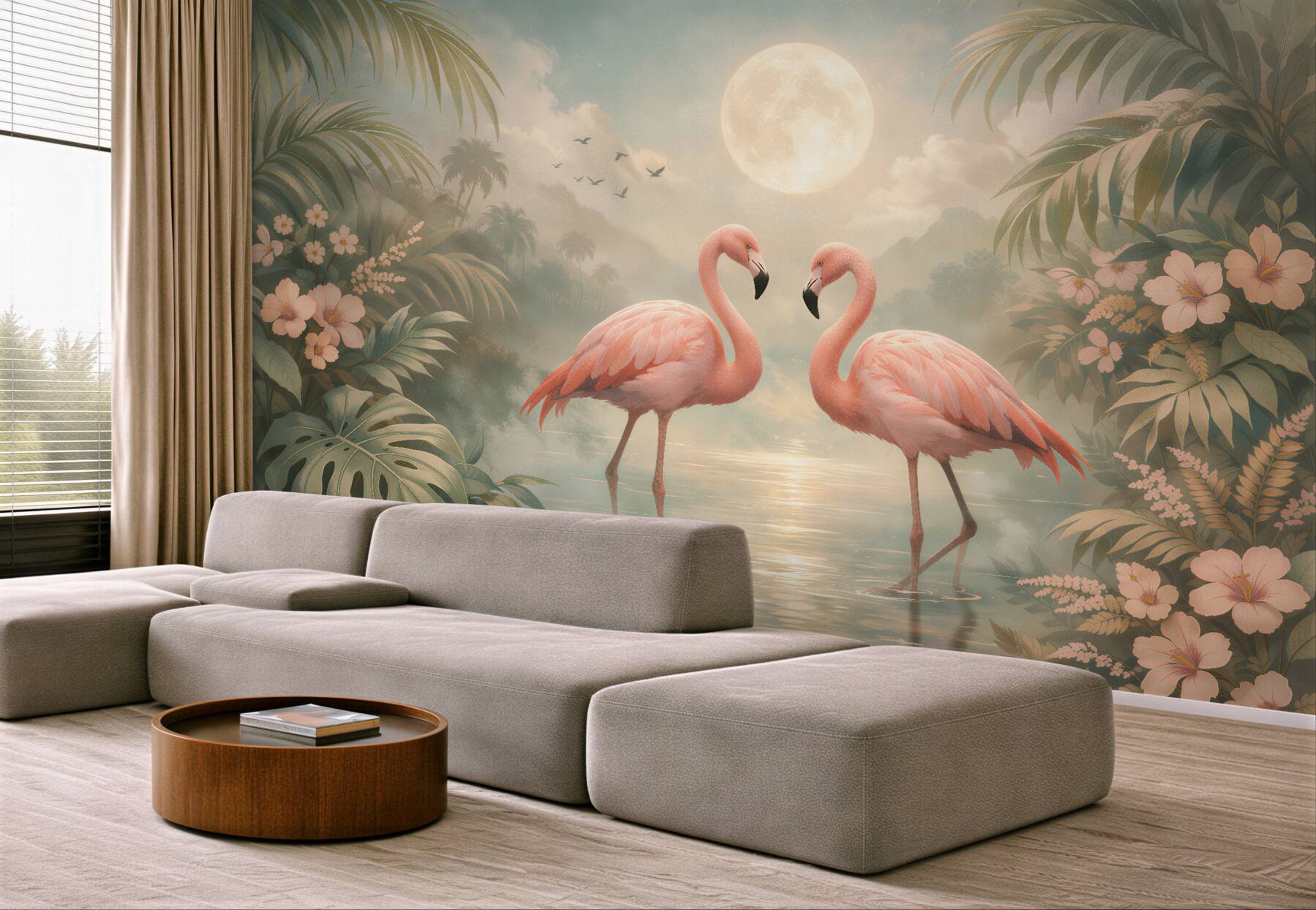Fototapeta flamingi w księżycowej lagunie