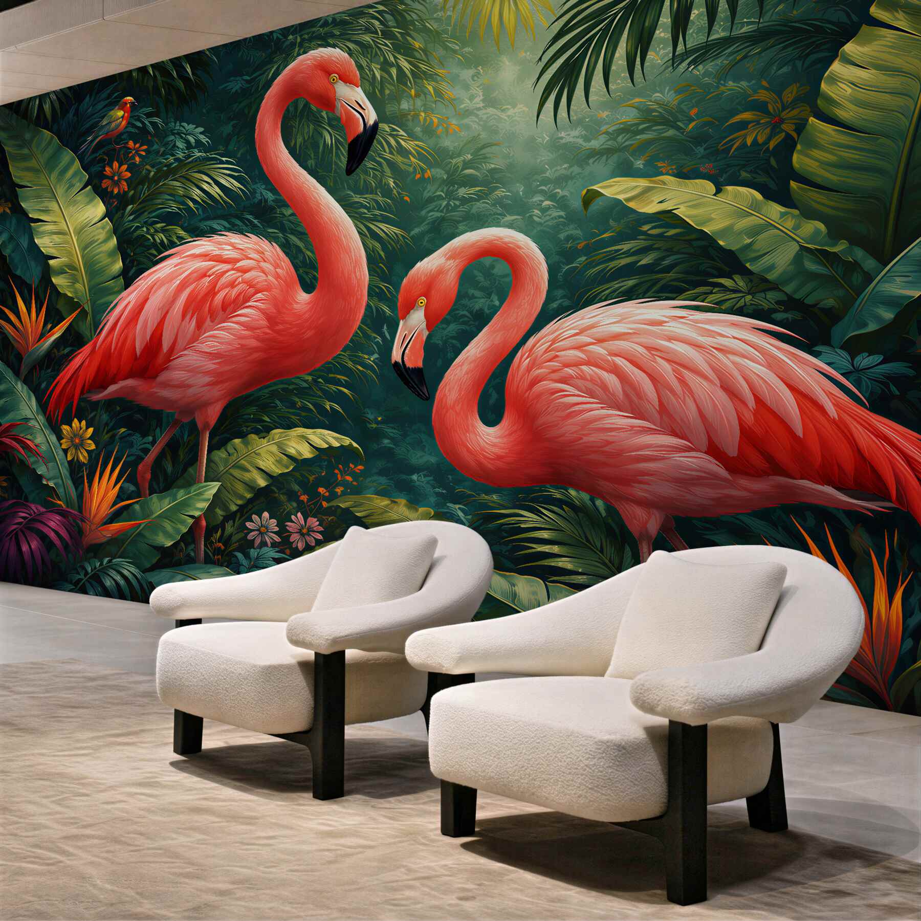 Fototapeta różowe flamingi w tropikalnej dżungli