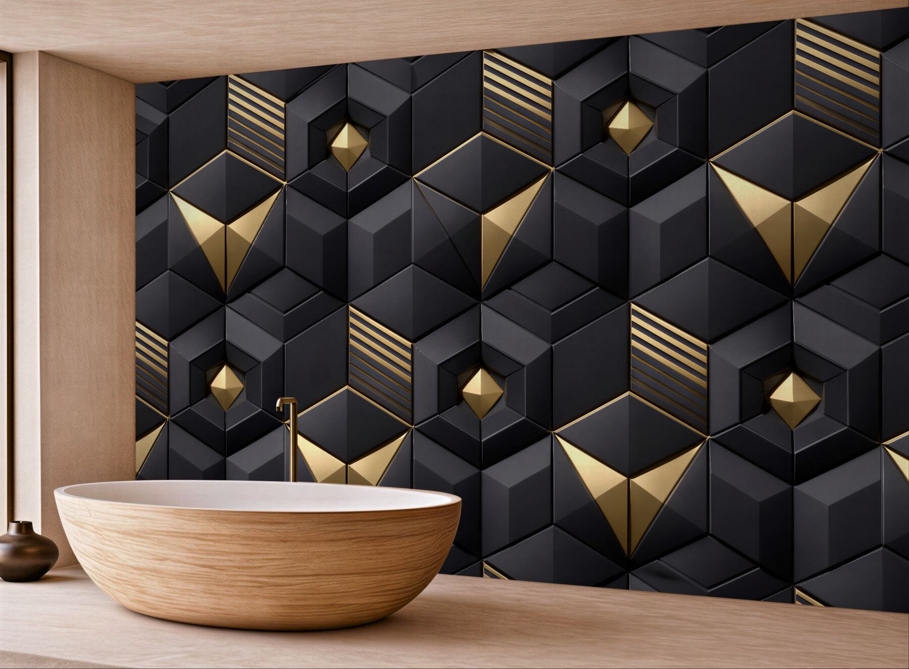 Fototapeta czarno-złota geometryczna elegancja 3d